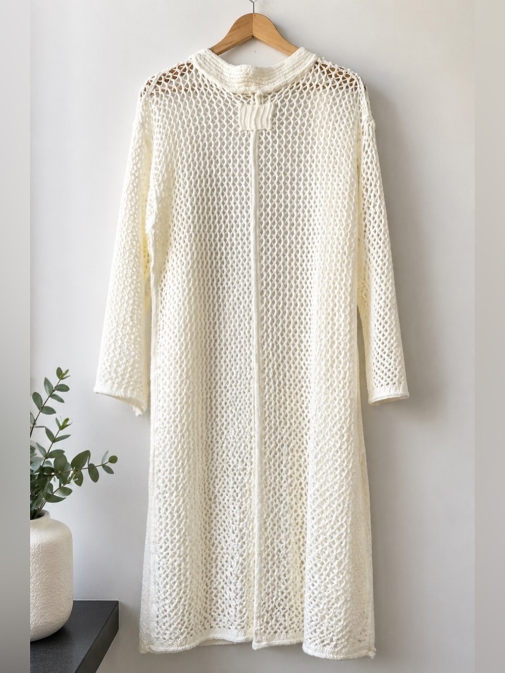 POL BOHO OPEN KNIT OFF WHITE LONG CROCHET CARDIGAN SIZE SMALL NWOT - Picture 5 of 12